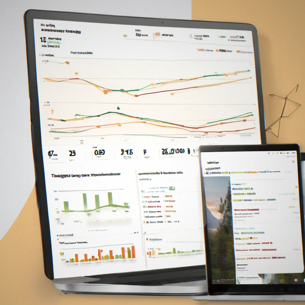 Progress tracking dashboard showing metrics charted over months with upward trend lines