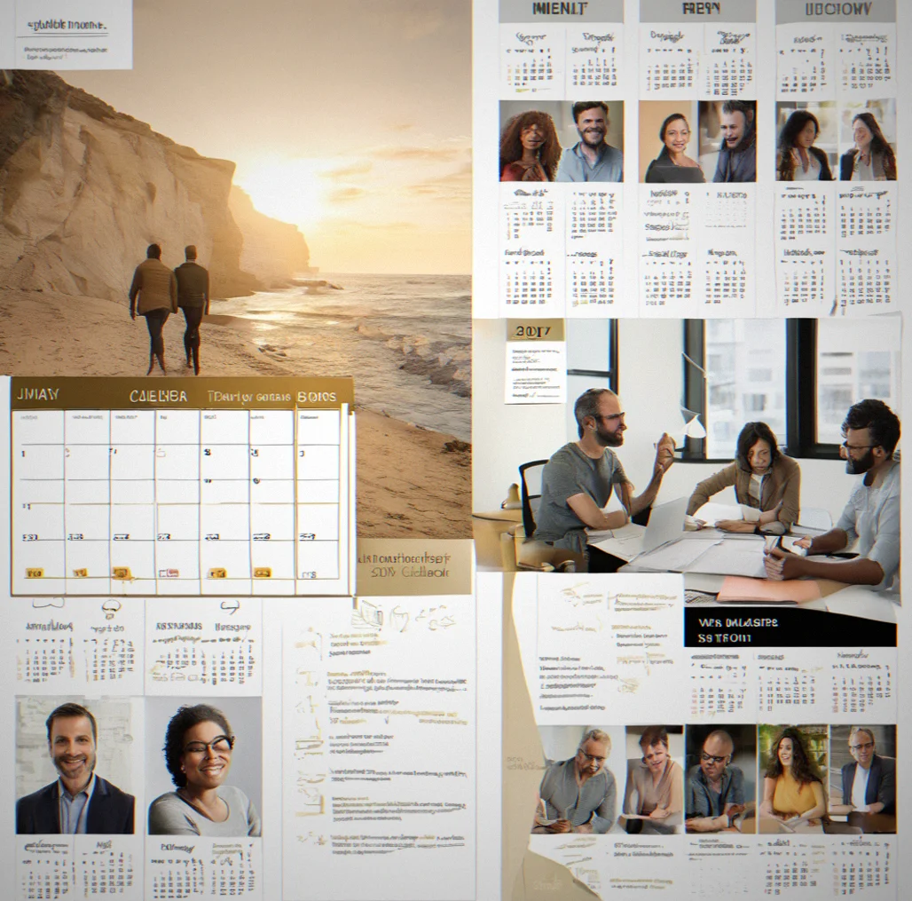 Calendar showing twelve-month timeline with monthly milestone markers and debrief sessions