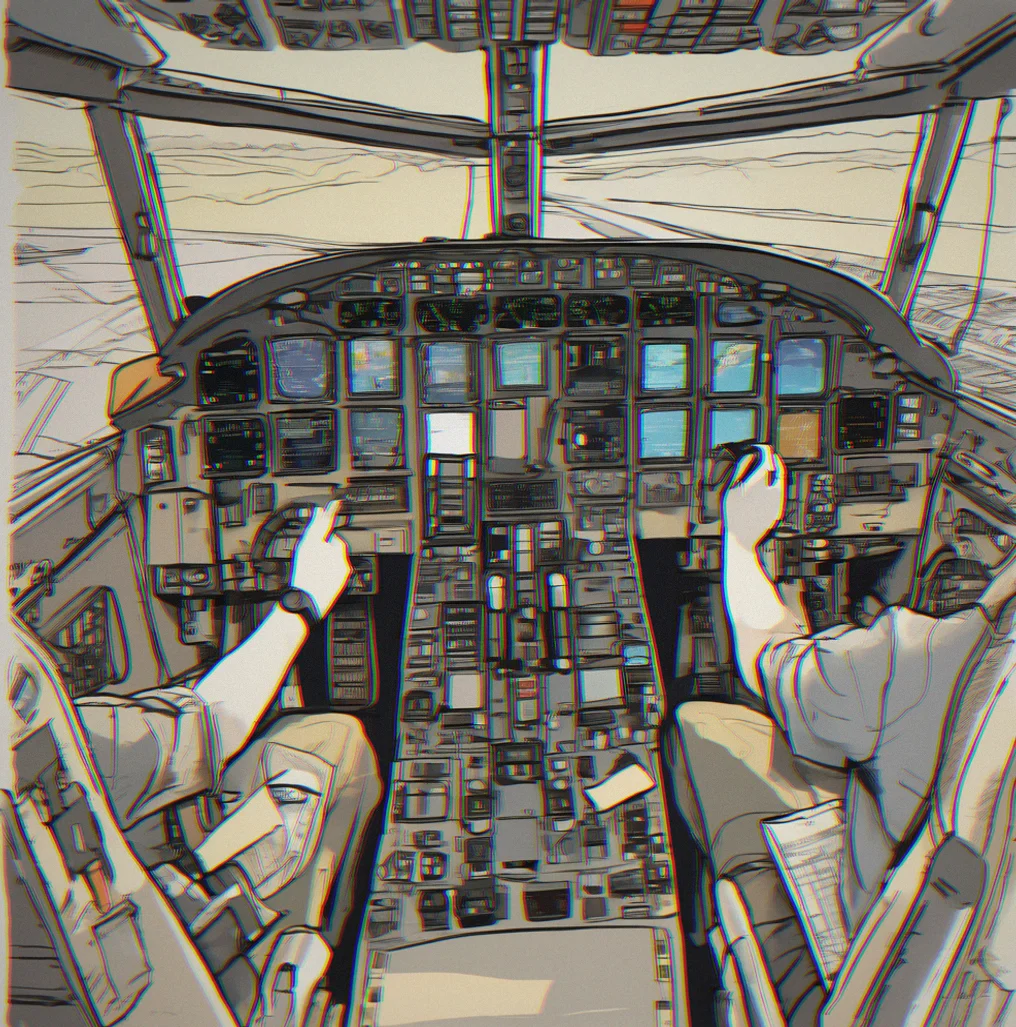 Airplane cockpit during preflight checklist with detailed instruments and control panel